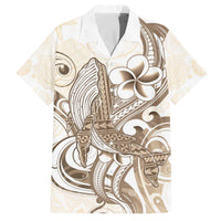 Brown Hawaii Humpback Whale Family Matching Off The Shoulder Long Sleeve Dress and Hawaiian Shirt Polynesian Tribal Ocean Vibes