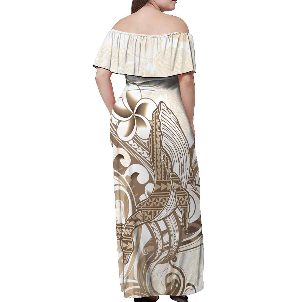 Brown Hawaii Humpback Whale Off Shoulder Maxi Dress Polynesian Tribal Ocean Vibes