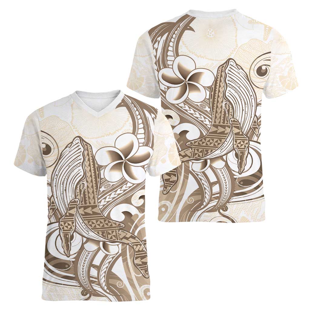 Brown Hawaii Humpback Whale Women V-Neck T-Shirt Polynesian Tribal Ocean Vibes