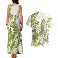 Lime Green Hawaii Couples Matching Tank Maxi Dress and Hawaiian Shirt Humpback Whale Tattoo Polynesian Tribal Ocean Vibes
