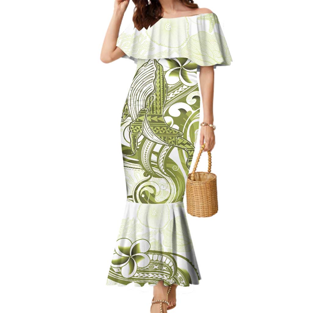 Lime Green Hawaii Family Matching Mermaid Dress and Hawaiian Shirt Humpback Whale Tattoo Polynesian Tribal Ocean Vibes