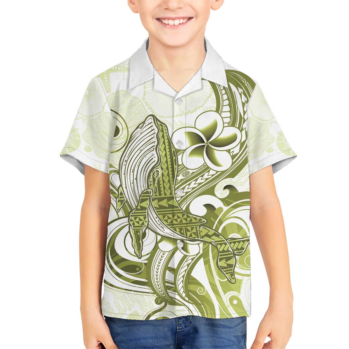 Lime Green Hawaii Family Matching Off The Shoulder Long Sleeve Dress and Hawaiian Shirt Humpback Whale Tattoo Polynesian Tribal Ocean Vibes