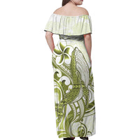 Lime Green Hawaii Family Matching Off Shoulder Maxi Dress and Hawaiian Shirt Humpback Whale Tattoo Polynesian Tribal Ocean Vibes
