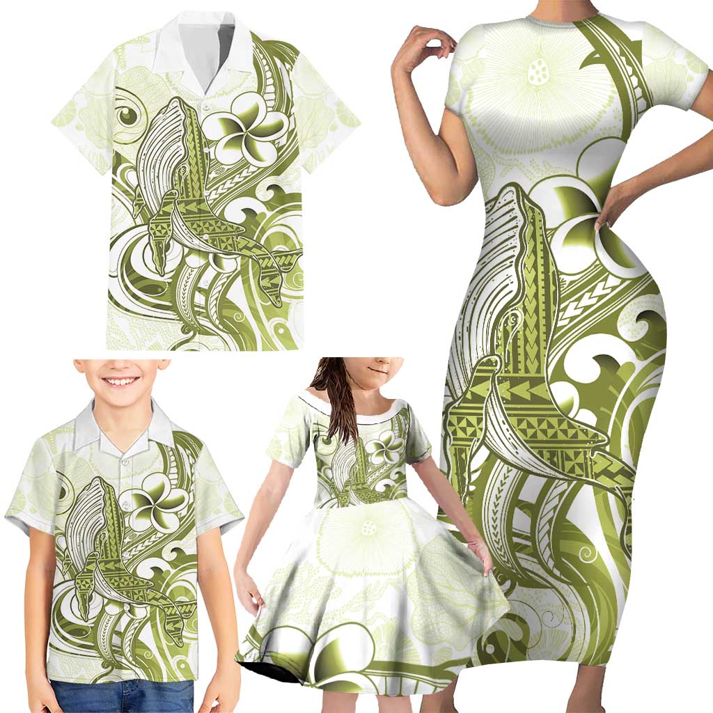Lime Green Hawaii Family Matching Short Sleeve Bodycon Dress and Hawaiian Shirt Humpback Whale Tattoo Polynesian Tribal Ocean Vibes LT14 - Polynesian Pride