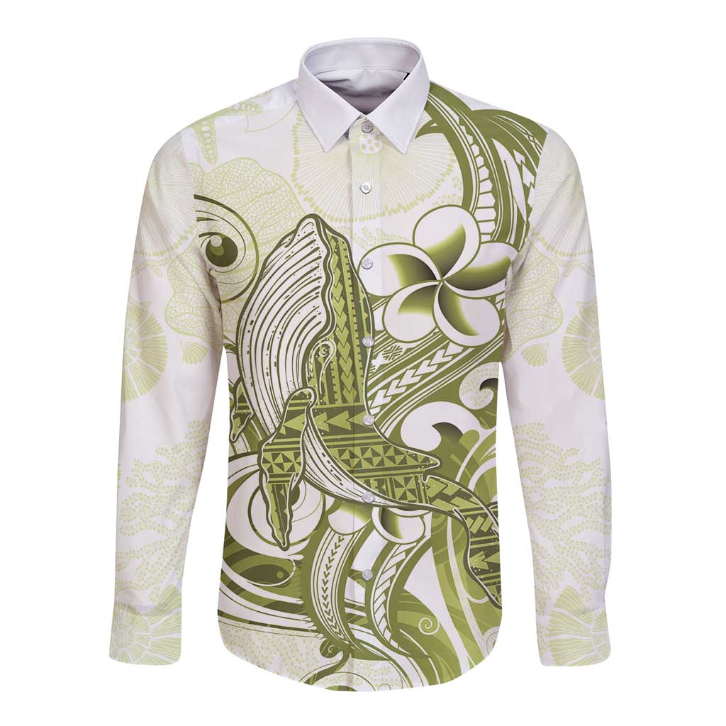Lime Green Hawaii Long Sleeve Button Shirt Humpback Whale Tattoo Polynesian Tribal Ocean Vibes LT14 Unisex Lime Green - Polynesian Pride