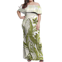 Lime Green Hawaii Off Shoulder Maxi Dress Humpback Whale Tattoo Polynesian Tribal Ocean Vibes