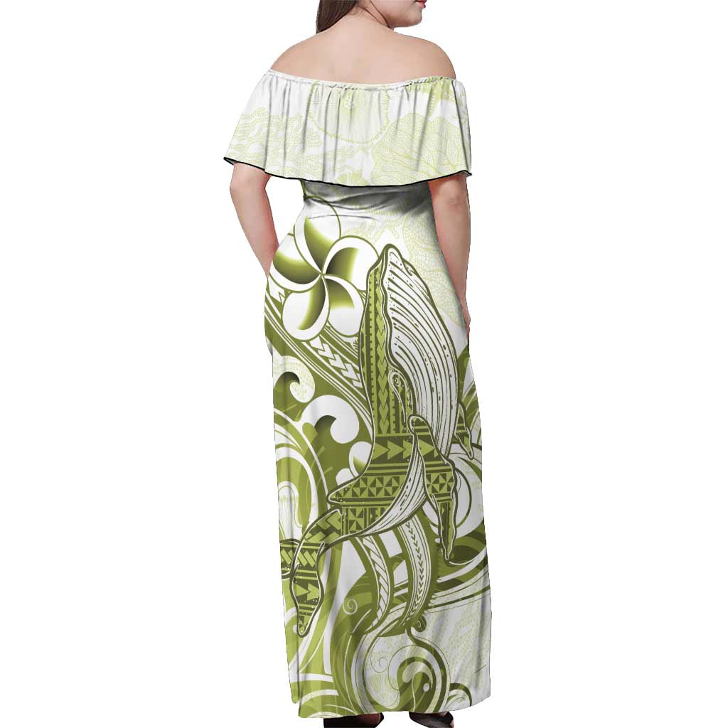 Lime Green Hawaii Off Shoulder Maxi Dress Humpback Whale Tattoo Polynesian Tribal Ocean Vibes