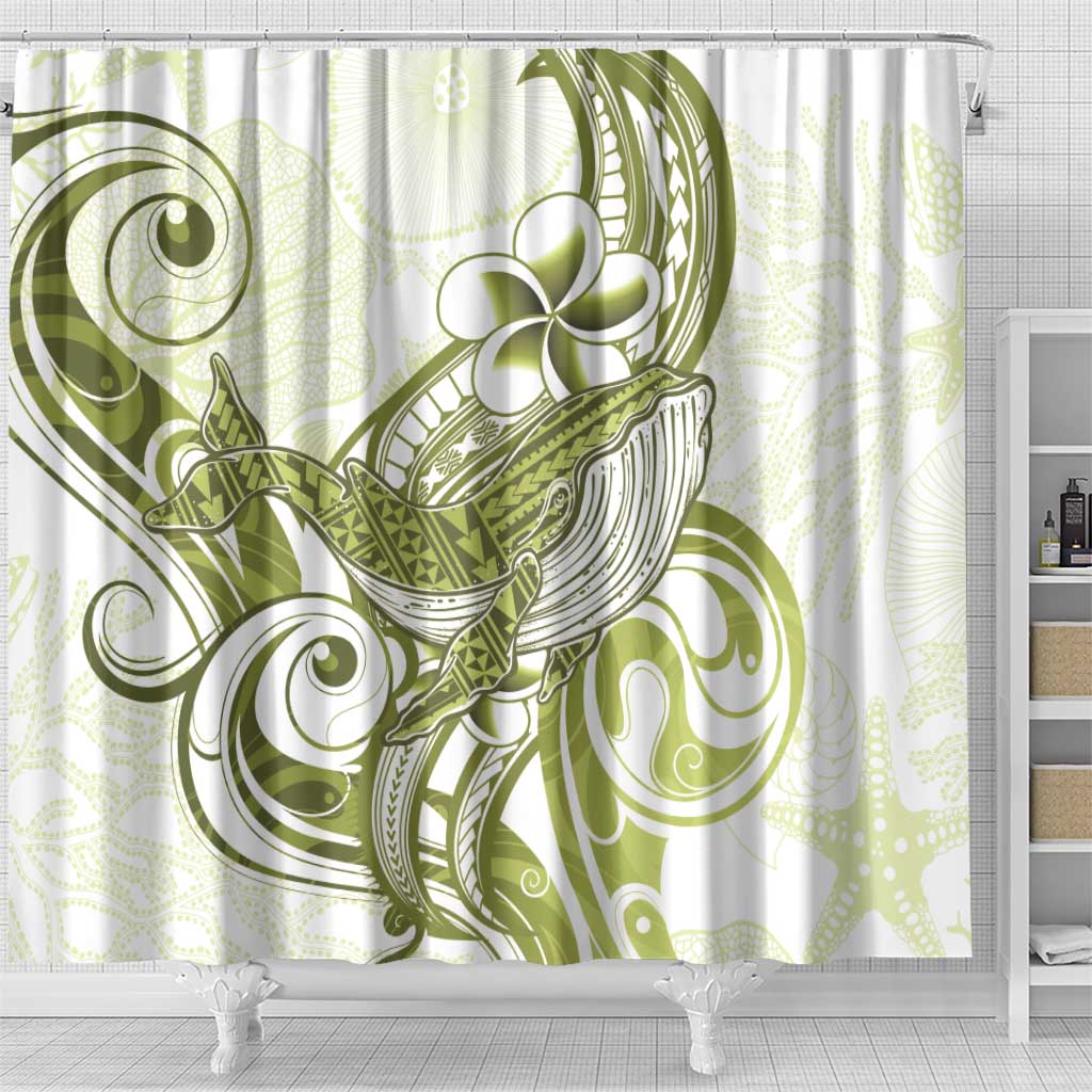 Lime Green Hawaii Shower Curtain Humpback Whale Tattoo Polynesian Tribal Ocean Vibes
