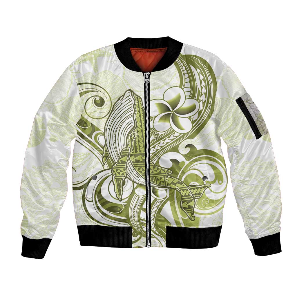 Lime Green Hawaii Sleeve Zip Bomber Jacket Humpback Whale Tattoo Polynesian Tribal Ocean Vibes LT14 Unisex Lime Green - Polynesian Pride