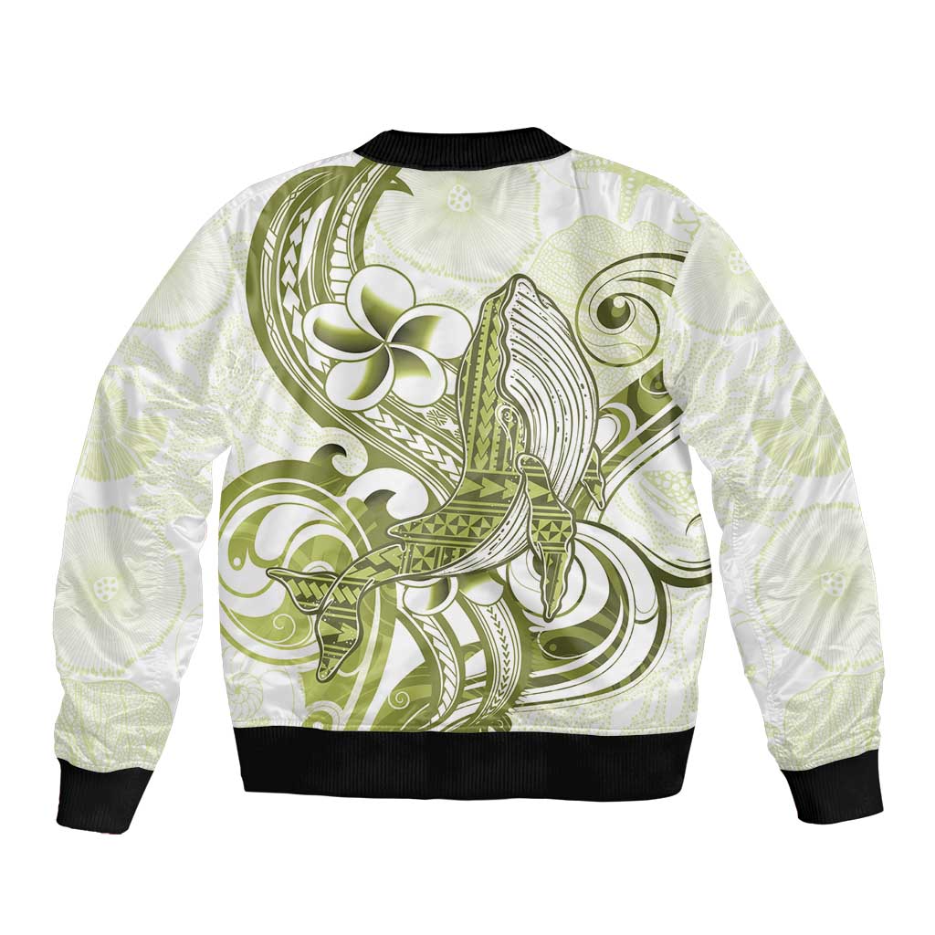 Lime Green Hawaii Sleeve Zip Bomber Jacket Humpback Whale Tattoo Polynesian Tribal Ocean Vibes