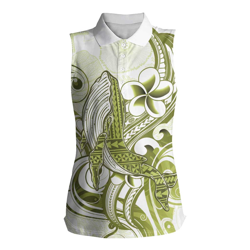 Lime Green Hawaii Women Sleeveless Polo Shirt Humpback Whale Tattoo Polynesian Tribal Ocean Vibes