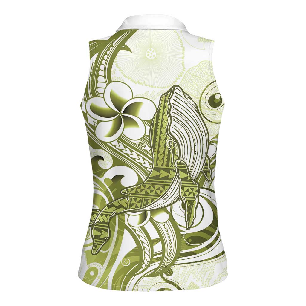 Lime Green Hawaii Women Sleeveless Polo Shirt Humpback Whale Tattoo Polynesian Tribal Ocean Vibes