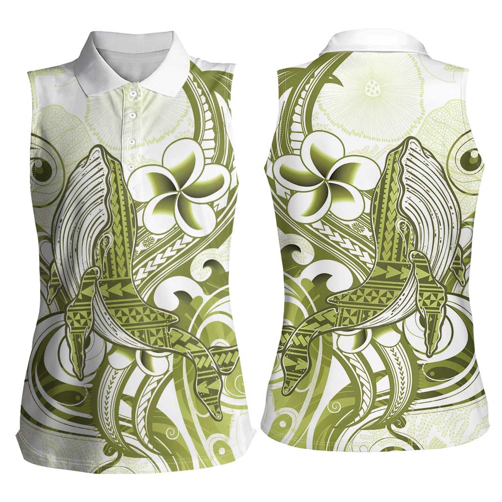 Lime Green Hawaii Women Sleeveless Polo Shirt Humpback Whale Tattoo Polynesian Tribal Ocean Vibes