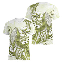 Lime Green Hawaii Women V-Neck T-Shirt Humpback Whale Tattoo Polynesian Tribal Ocean Vibes