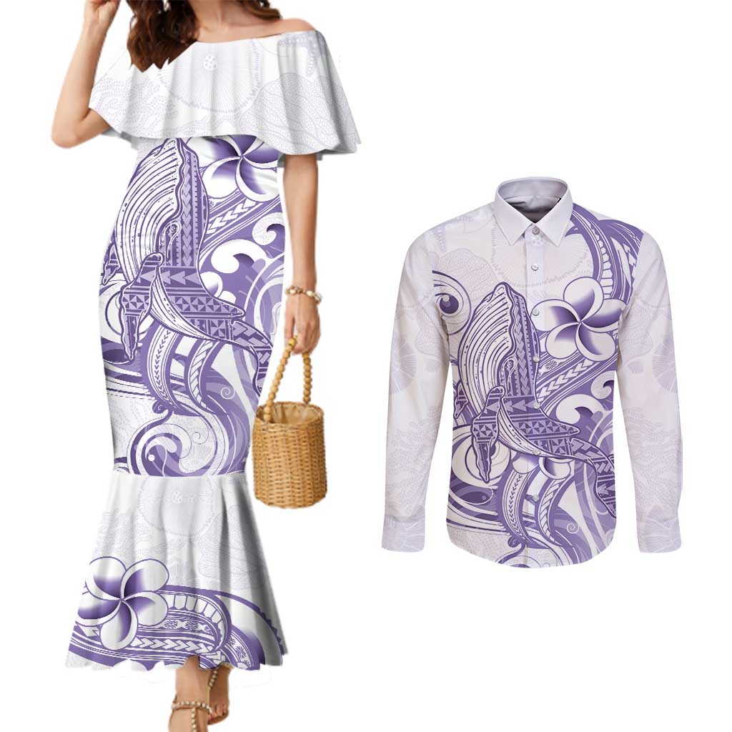 Purple Hawaii Couples Matching Mermaid Dress and Long Sleeve Button Shirt Humpback Whale Tattoo Polynesian Tribal Ocean Vibes LT14 Purple - Polynesian Pride