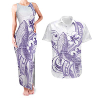 Purple Hawaii Couples Matching Tank Maxi Dress and Hawaiian Shirt Humpback Whale Tattoo Polynesian Tribal Ocean Vibes