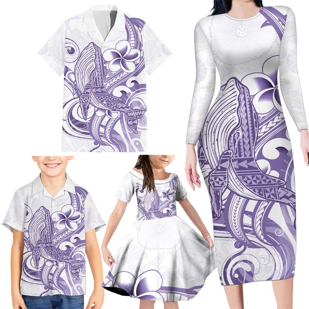 Purple Hawaii Family Matching Long Sleeve Bodycon Dress and Hawaiian Shirt Humpback Whale Tattoo Polynesian Tribal Ocean Vibes LT14 - Polynesian Pride