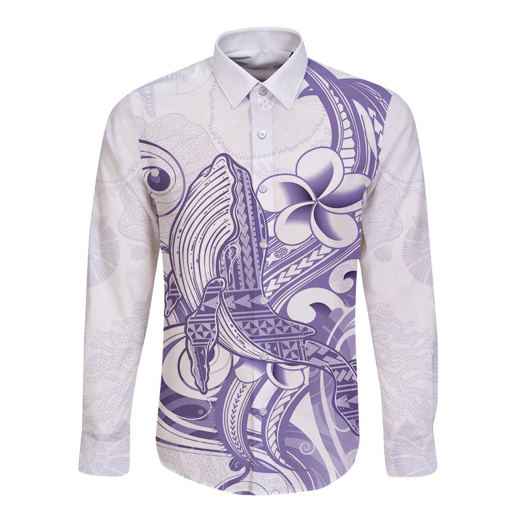 Purple Hawaii Long Sleeve Button Shirt Humpback Whale Tattoo Polynesian Tribal Ocean Vibes LT14 Unisex Purple - Polynesian Pride