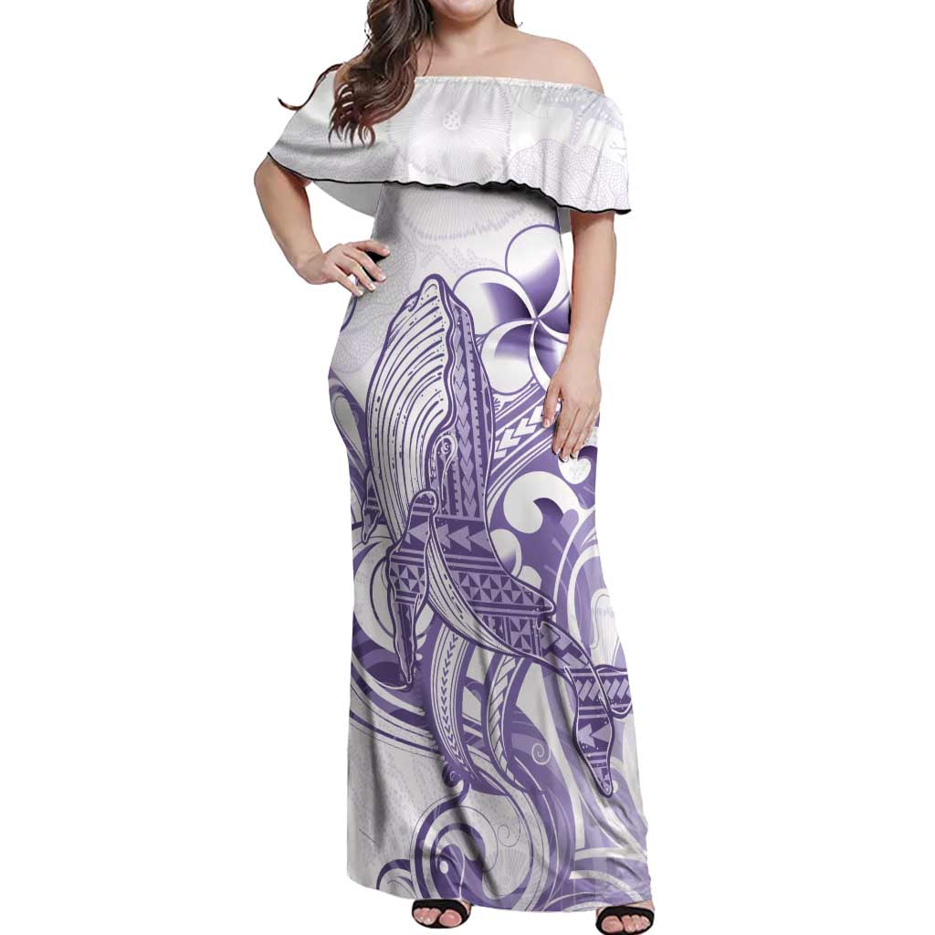 Purple Hawaii Off Shoulder Maxi Dress Humpback Whale Tattoo Polynesian Tribal Ocean Vibes