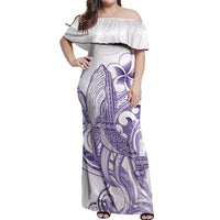 Purple Hawaii Off Shoulder Maxi Dress Humpback Whale Tattoo Polynesian Tribal Ocean Vibes