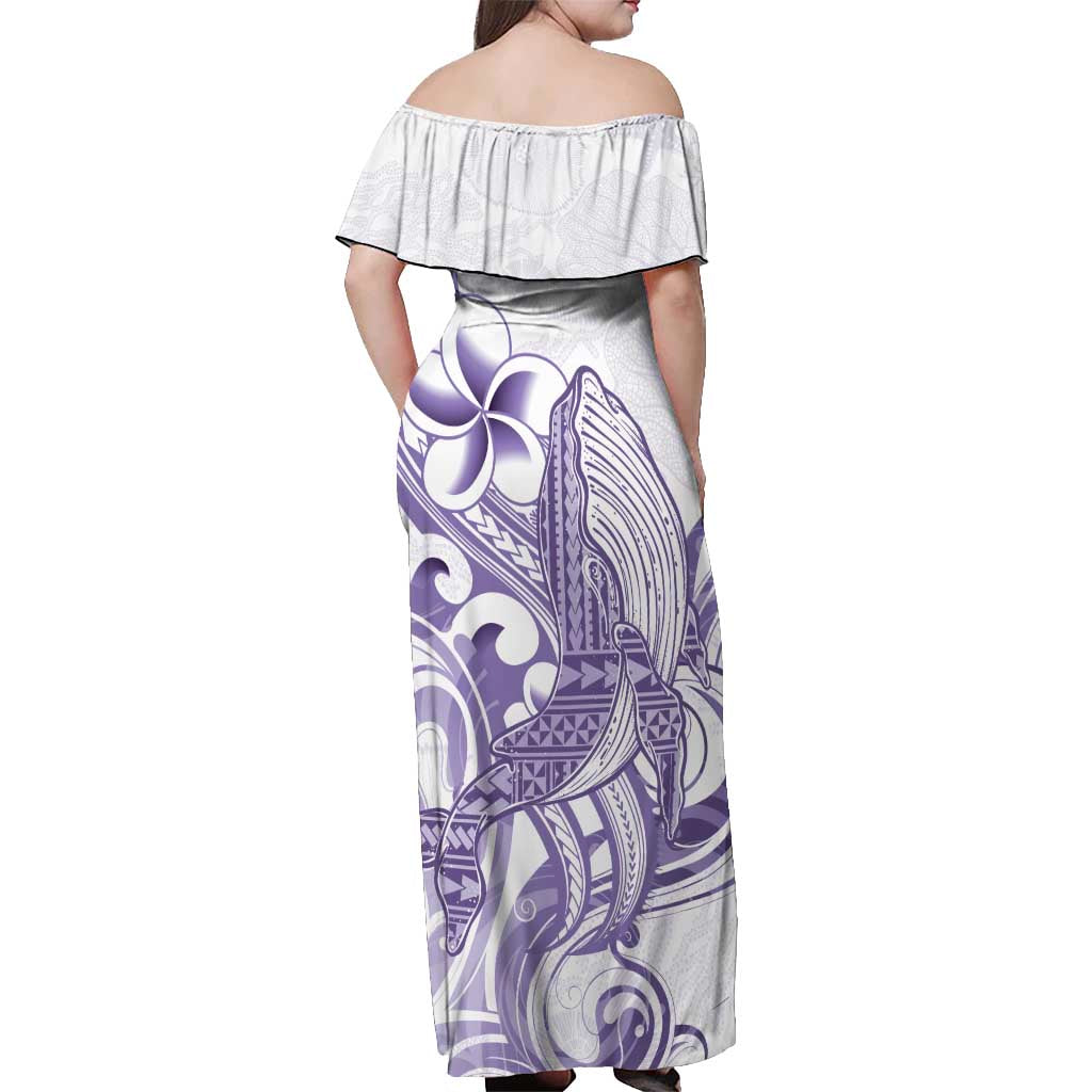 Purple Hawaii Off Shoulder Maxi Dress Humpback Whale Tattoo Polynesian Tribal Ocean Vibes