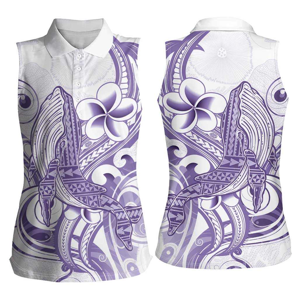 Purple Hawaii Women Sleeveless Polo Shirt Humpback Whale Tattoo Polynesian Tribal Ocean Vibes