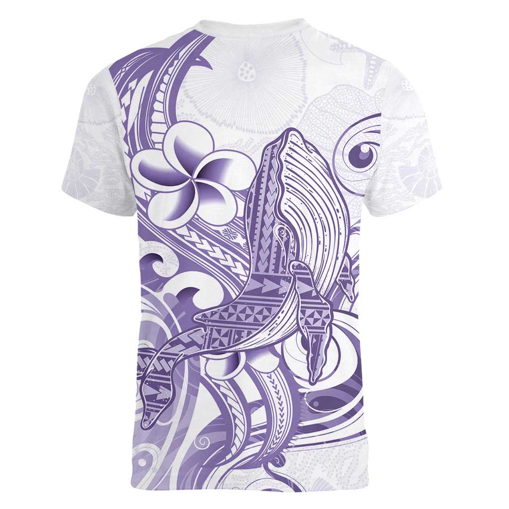 Purple Hawaii Women V-Neck T-Shirt Humpback Whale Tattoo Polynesian Tribal Ocean Vibes