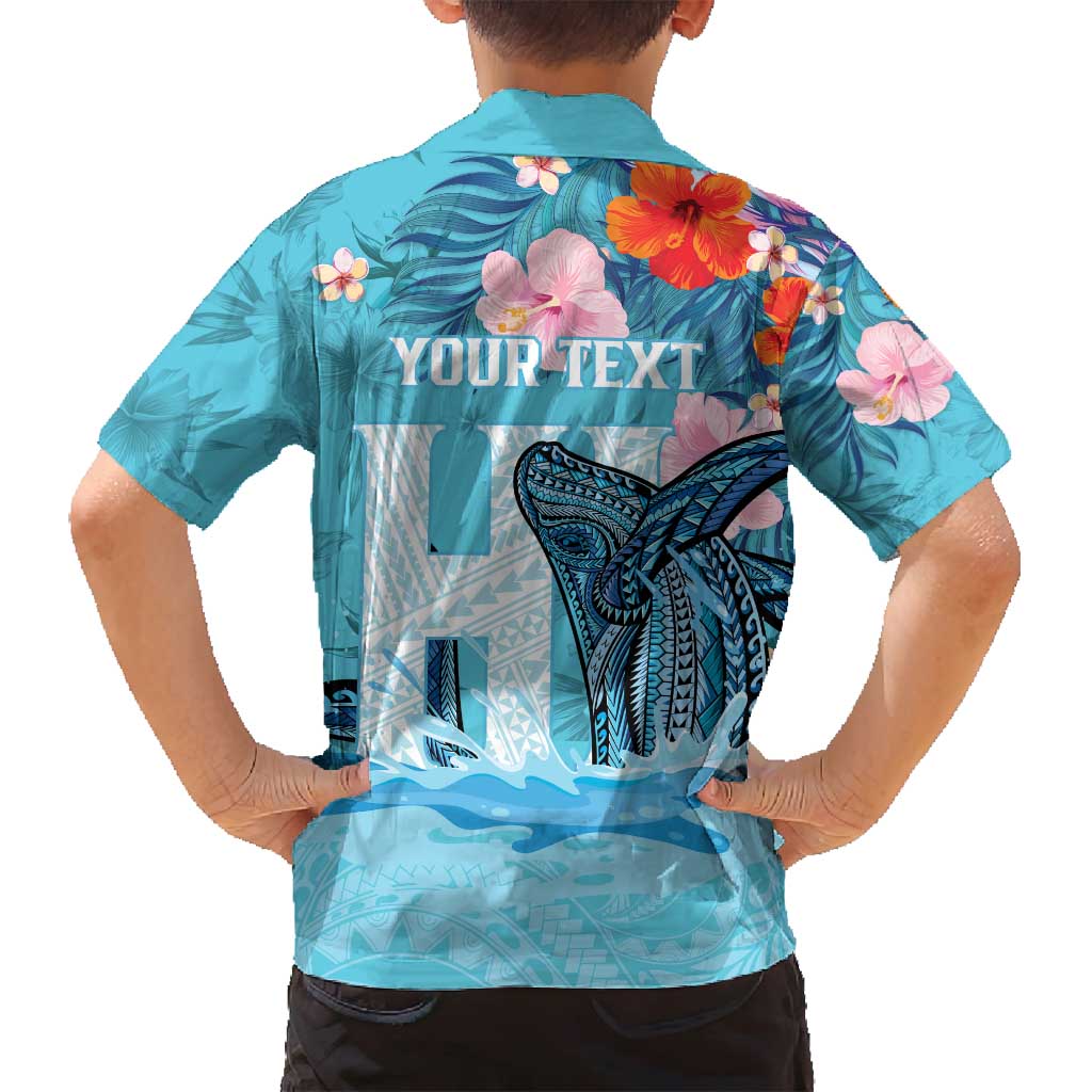 Personalised Hawaii Family Matching Long Sleeve Bodycon Dress and Hawaiian Shirt Humpback Whale Tattoo With Tropical Flowers