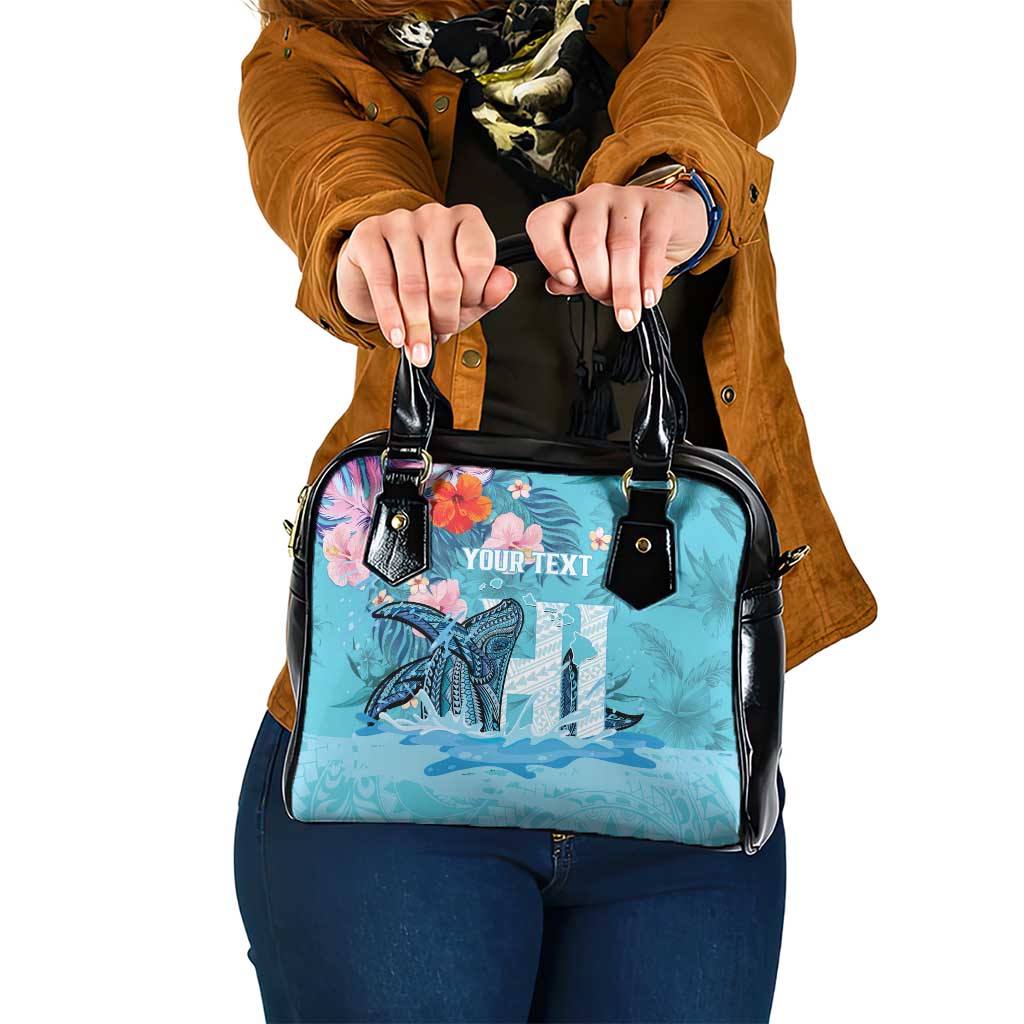 Personalised Hawaii Shoulder Handbag Humpback Whale Tattoo With Tropical Flowers LT14 One Size Blue - Polynesian Pride