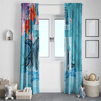 Personalised Hawaii Window Curtain Humpback Whale Tattoo With Tropical Flowers