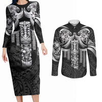 Tiki Drum Hawaii Couples Matching Long Sleeve Bodycon Dress and Long Sleeve Button Shirt Hawaiian Kakau Tattoo Style