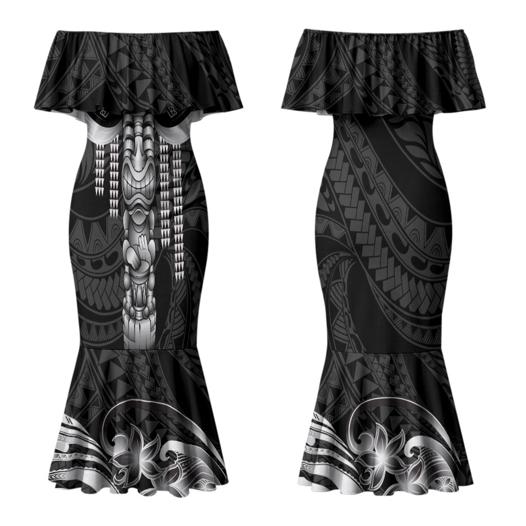 Tiki Drum Hawaii Couples Matching Mermaid Dress and Hawaiian Shirt Hawaiian Kakau Tattoo Style