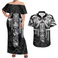 Tiki Drum Hawaii Couples Matching Off Shoulder Maxi Dress and Hawaiian Shirt Hawaiian Kakau Tattoo Style