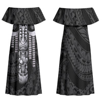 Tiki Drum Hawaii Couples Matching Off Shoulder Maxi Dress and Long Sleeve Button Shirt Hawaiian Kakau Tattoo Style
