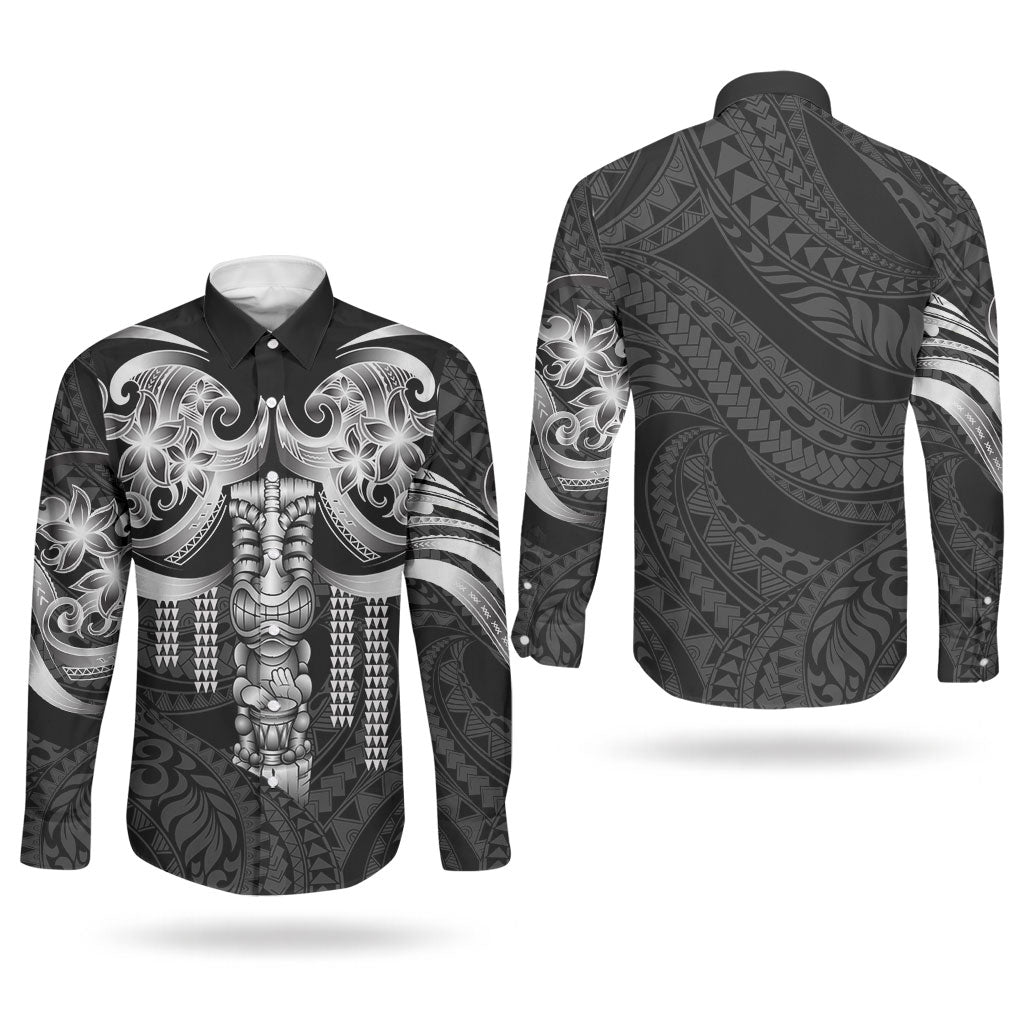 Tiki Drum Hawaii Couples Matching Off Shoulder Short Dress and Long Sleeve Button Shirt Hawaiian Kakau Tattoo Style