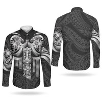 Tiki Drum Hawaii Couples Matching Off Shoulder Short Dress and Long Sleeve Button Shirt Hawaiian Kakau Tattoo Style
