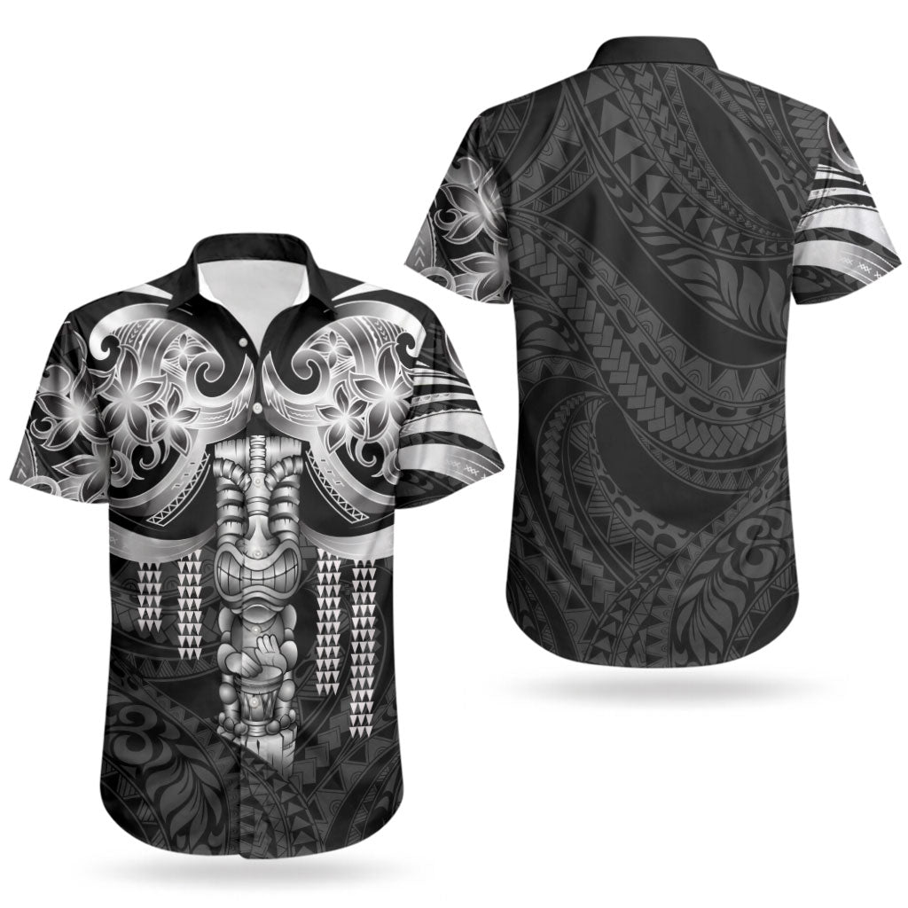 Tiki Drum Hawaii Couples Matching Off The Shoulder Long Sleeve Dress and Hawaiian Shirt Hawaiian Kakau Tattoo Style