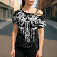 Tiki Drum Hawaii Cross Shoulder Shirt Hawaiian Kakau Tattoo Style