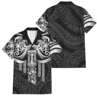 Tiki Drum Hawaii Family Matching Off The Shoulder Long Sleeve Dress and Hawaiian Shirt Hawaiian Kakau Tattoo Style