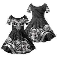 Tiki Drum Hawaii Family Matching Off The Shoulder Long Sleeve Dress and Hawaiian Shirt Hawaiian Kakau Tattoo Style
