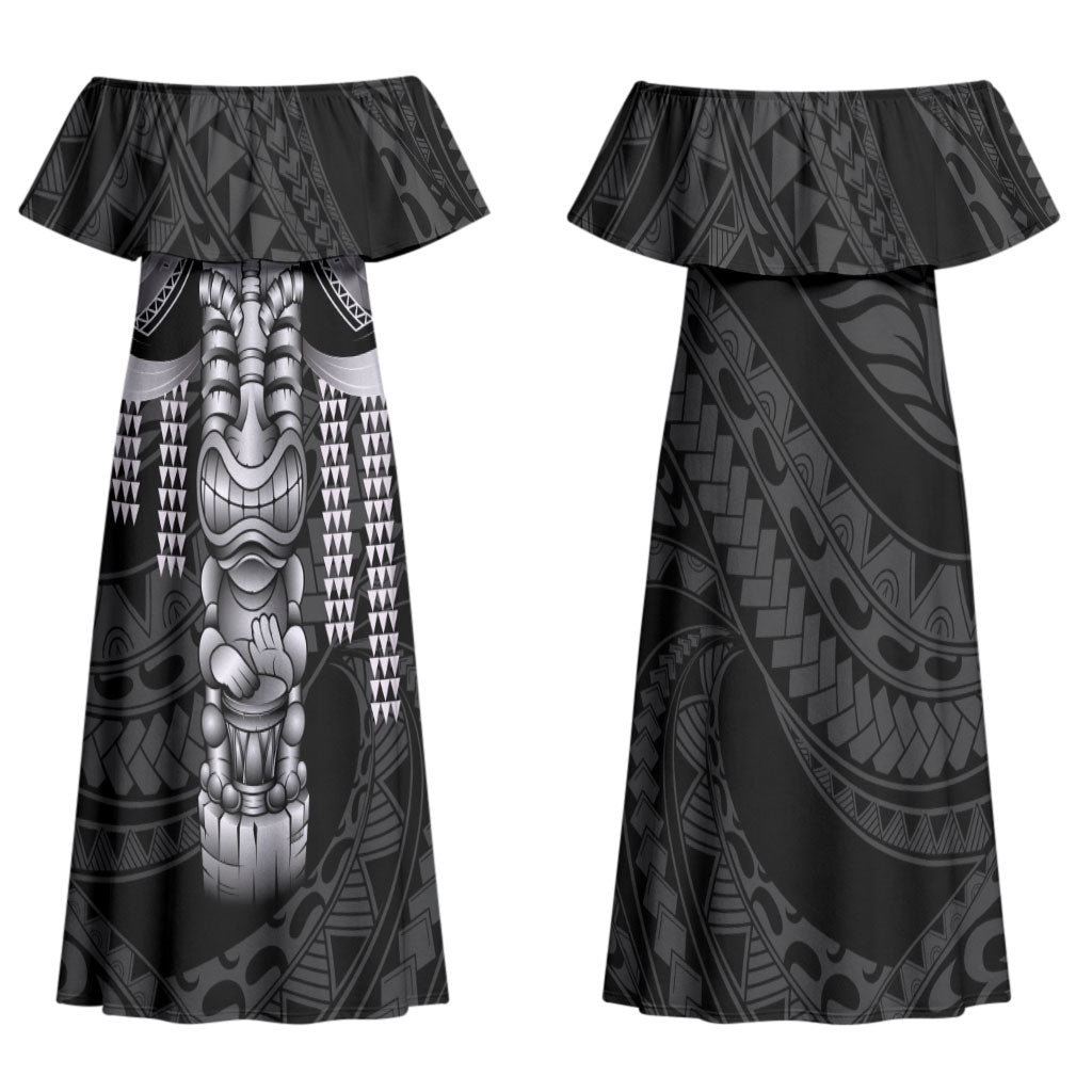 Tiki Drum Hawaii Family Matching Off Shoulder Maxi Dress and Hawaiian Shirt Hawaiian Kakau Tattoo Style