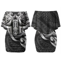 Tiki Drum Hawaii Family Matching Off Shoulder Short Dress and Hawaiian Shirt Hawaiian Kakau Tattoo Style