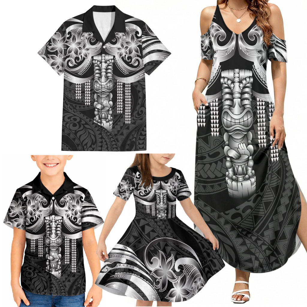 Tiki Drum Hawaii Family Matching Summer Maxi Dress and Hawaiian Shirt Hawaiian Kakau Tattoo Style