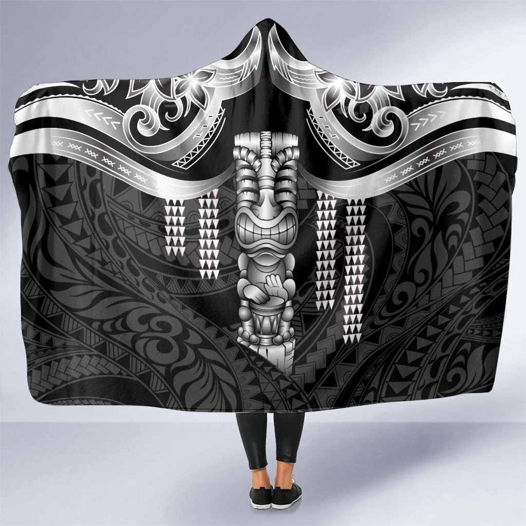 Tiki Drum Hawaii Hooded Blanket Hawaiian Kakau Tattoo Style