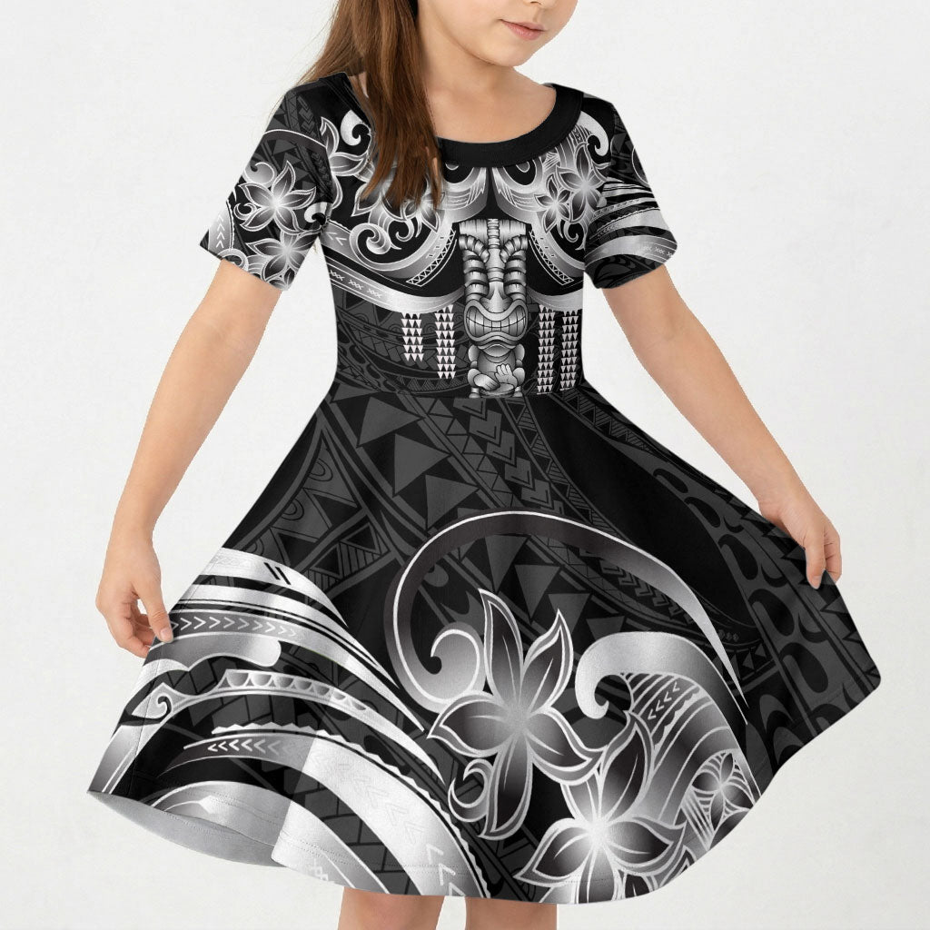 Tiki Drum Hawaii Kid Short Sleeve Dress Hawaiian Kakau Tattoo Style