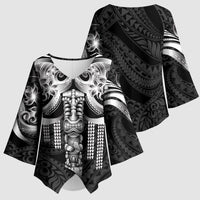 Tiki Drum Hawaii Kimono Sleeve Blouse Hawaiian Kakau Tattoo Style