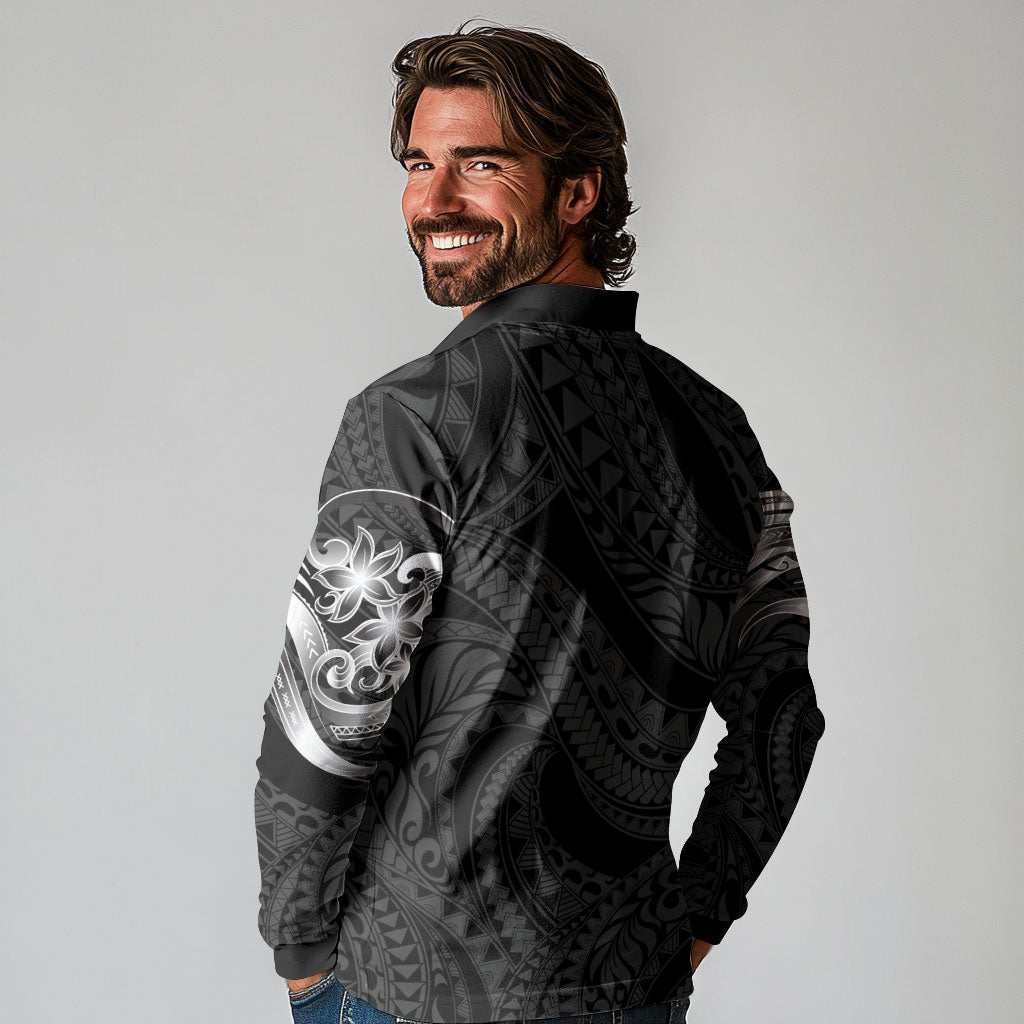 Tiki Drum Hawaii Long Sleeve Polo Shirt Hawaiian Kakau Tattoo Style