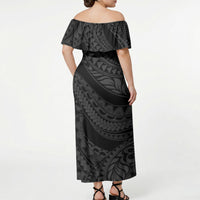Tiki Drum Hawaii Off Shoulder Maxi Dress Hawaiian Kakau Tattoo Style
