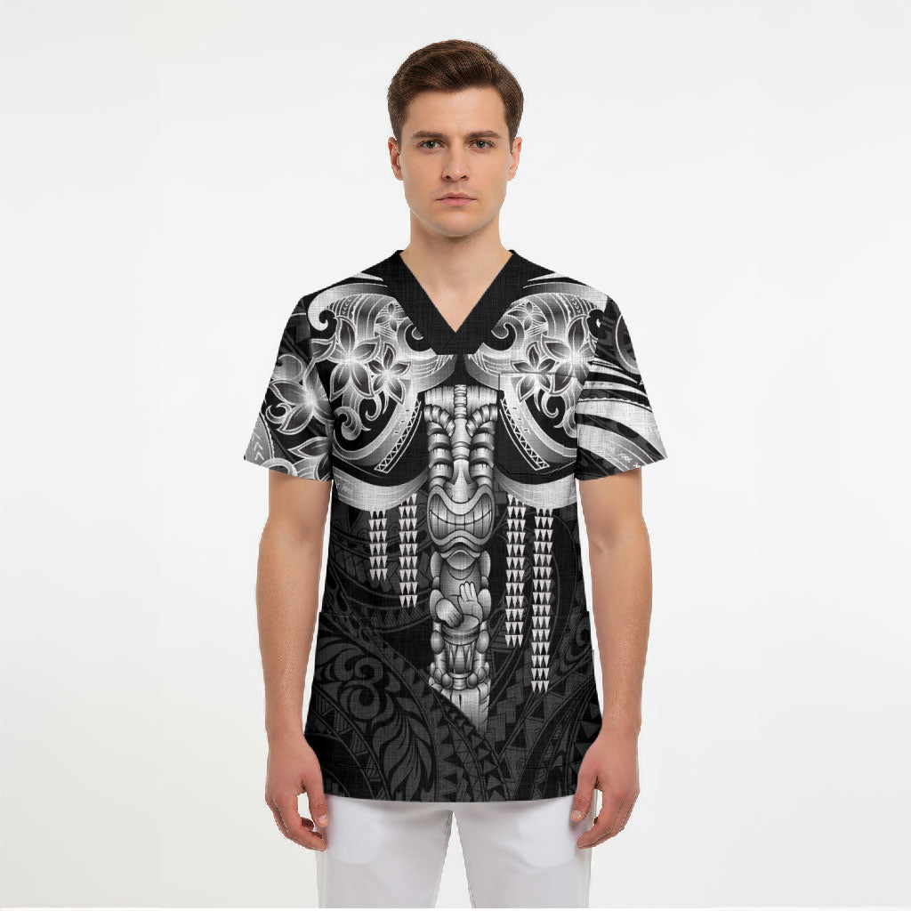 Tiki Drum Hawaii Scrub Top Hawaiian Kakau Tattoo Style