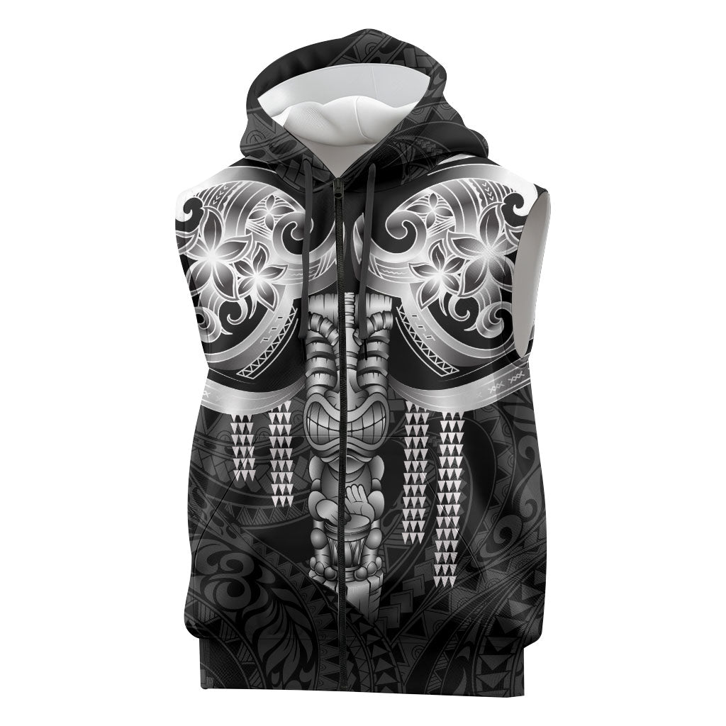 Tiki Drum Hawaii Sleeveless Zip Hoodie Hawaiian Kakau Tattoo Style